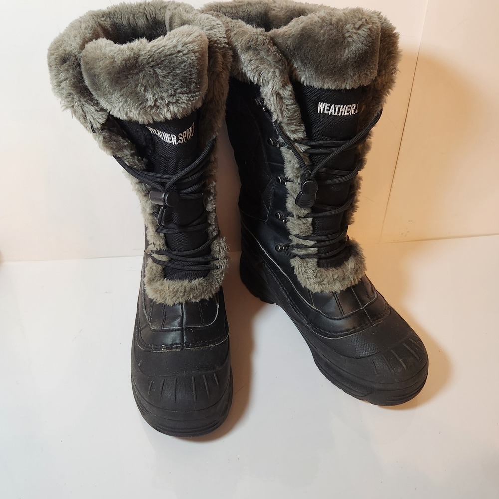 Weather Spirits Snogoose Black Quilted Faux Fur Winter Snow Boots Womens 7
